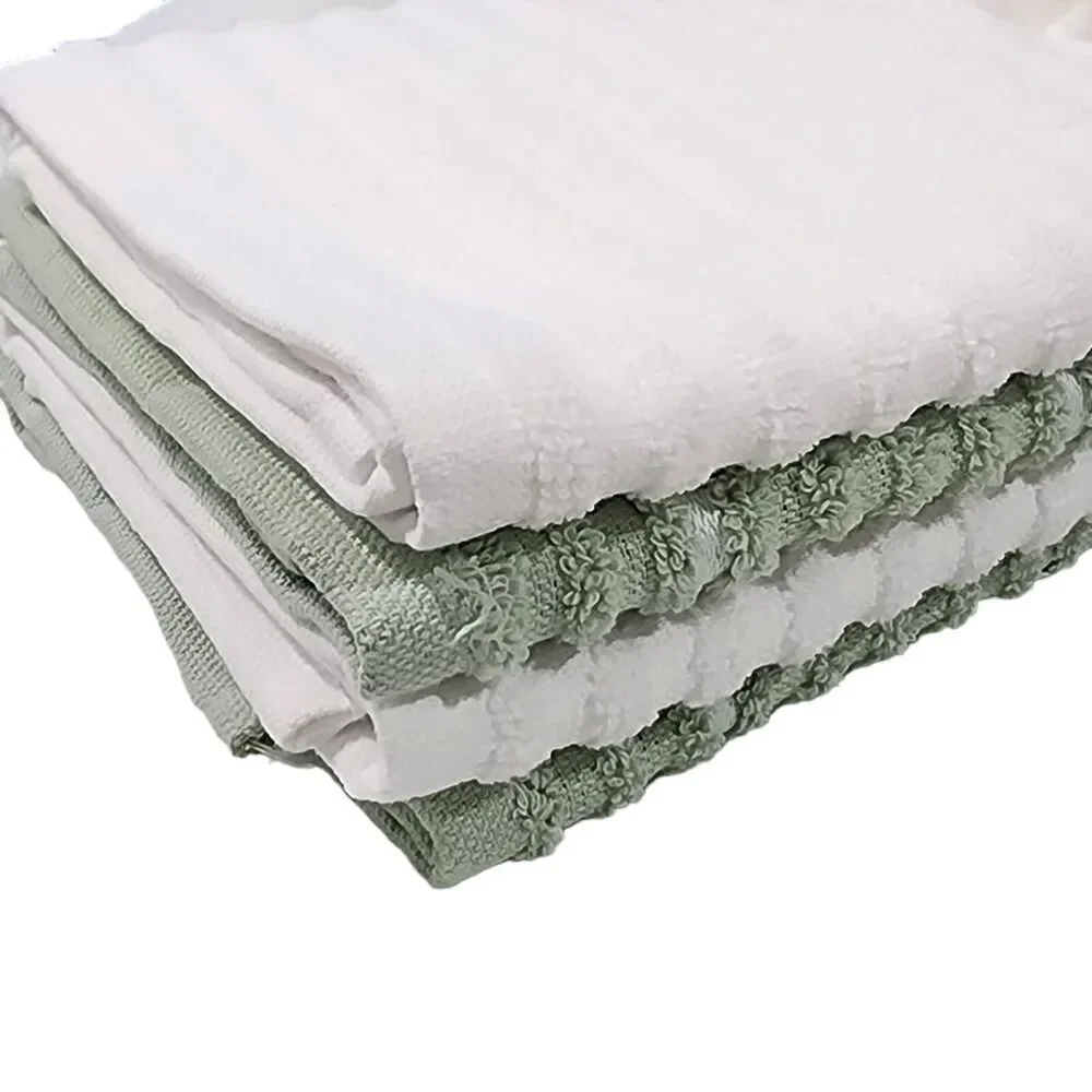 Thyme and Sage Kitchen Towel Set of 4pcs‎ Green and White Striped Turkish Cotton